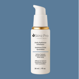 bottle of SKINZ Pro SP2 Daily Radiance Exfoliator with gold lid – 10% glycolic acid home skincare treatment